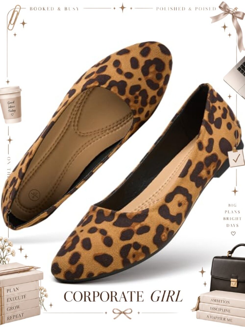 Women's Leopard Print Ballet Flats Slip On Comfortable Suede Faux Leather